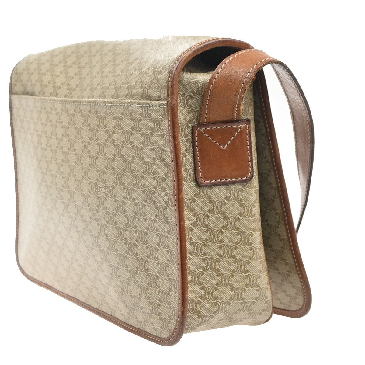 CELINE Logo Macadam Pattern Shoulder Bag PVC Leather Beige GHW Italy 68KC717