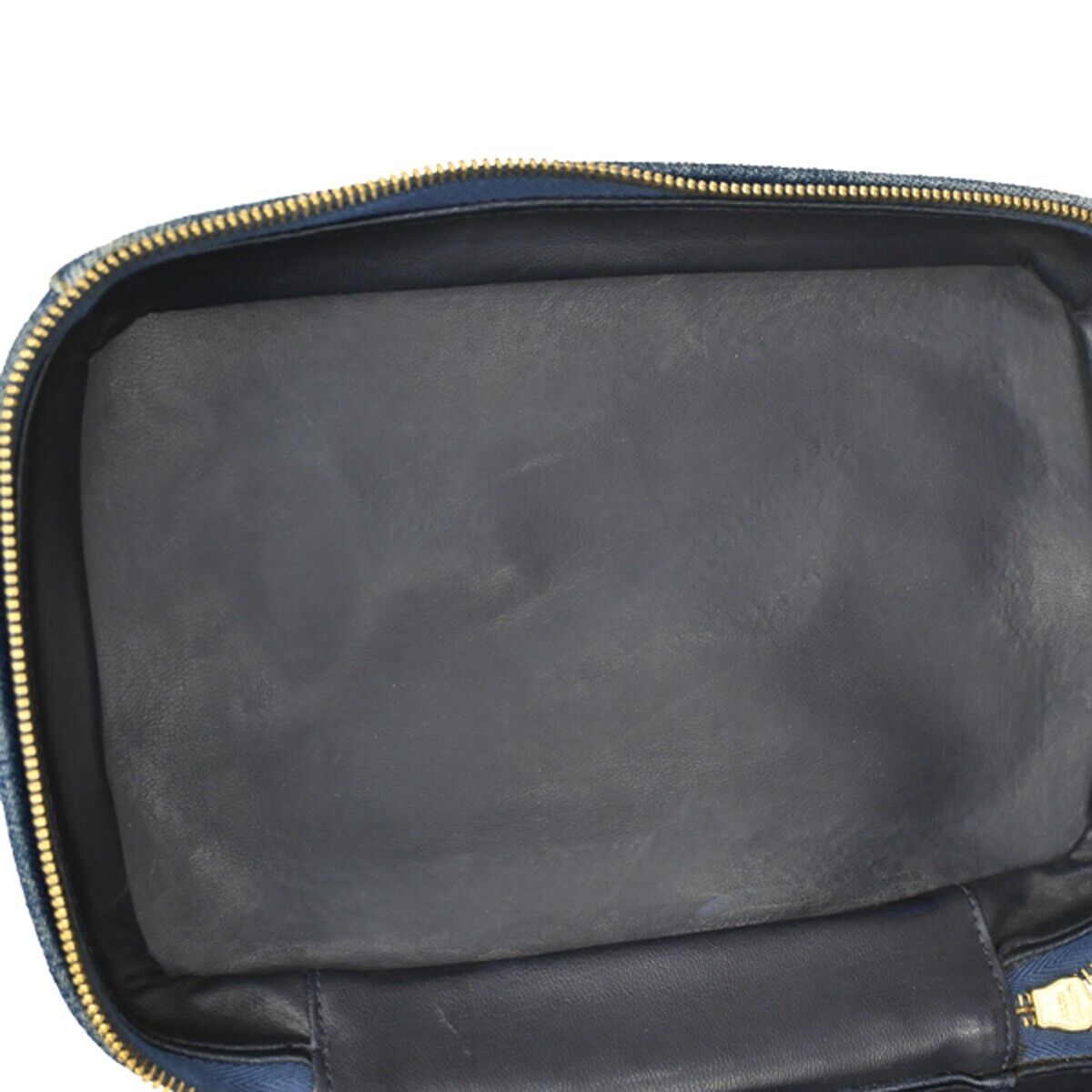 CHANEL CC Logo 2Way Shoulder Hand Vanity Bag Denim Leather Blue Vintage 744RH823