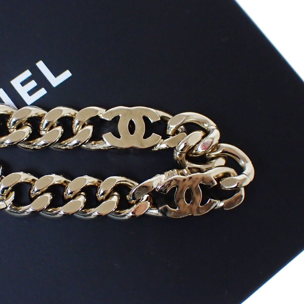 CHANEL CC Logo Chain Bracelet Bangle B22S GHW Italy Accessory 28RJ700