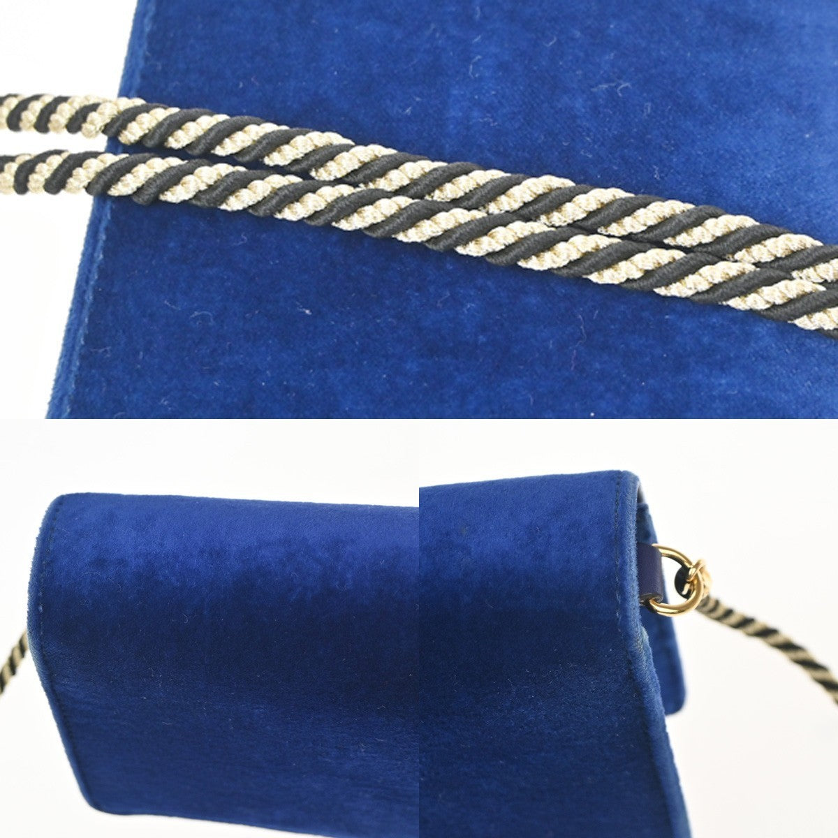 GUCCI Crystal G Logo Broadway Min Shoulder Bag Velvet Leather Blue GHW 16YH968