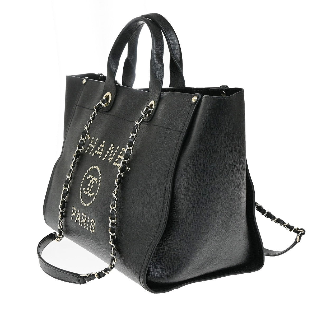 CHANEL CC Deauville 2Way Hand Bag Grained Calfskin Leather Studs BK GHW 773RL534