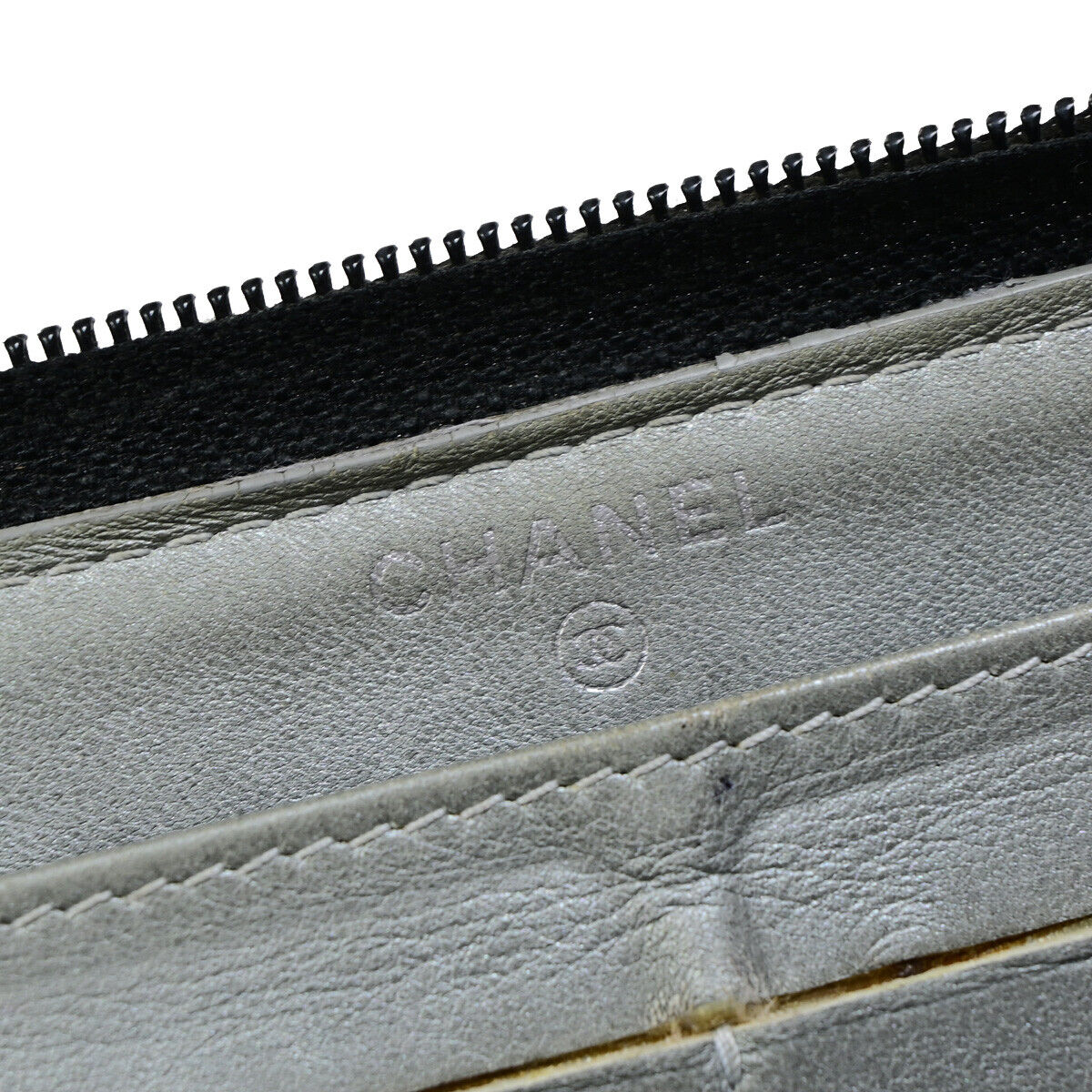 CHANEL CC Logo Camellia Pattern Zip Around Long Wallet Leather Black 30EB556