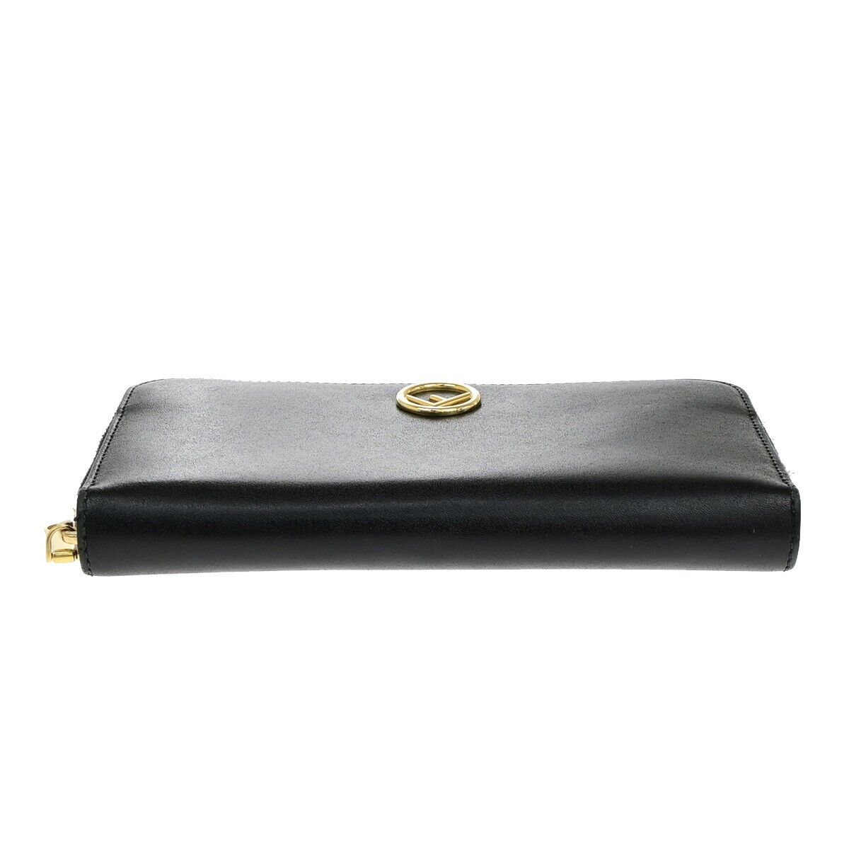 FENDI Logo Zipper Long Around Wallet Leather Black Italy 61EE083