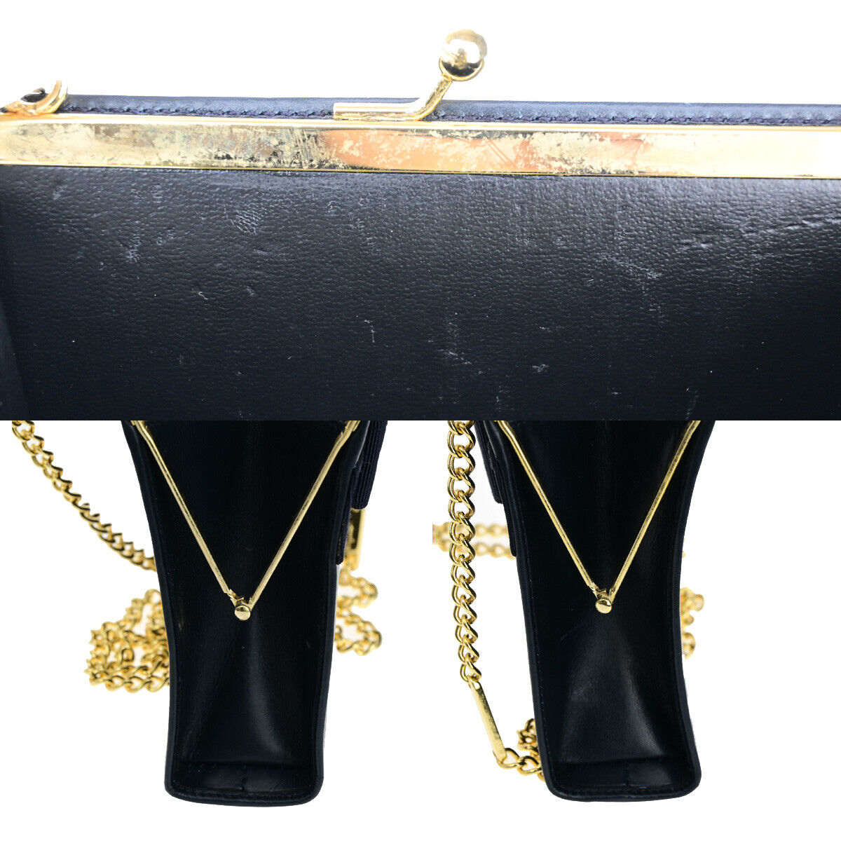 SALVATORE FERRAGAMO Vara Mini Chain Shoulder Bag Leather Navy Blue GHW 69YF494