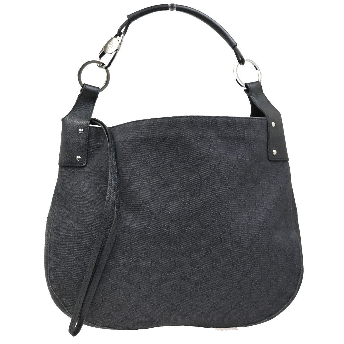 GUCCI Logo GG Pattern Shoulder Hand Bag Canvas Leather Black SHW Italy 79MA492