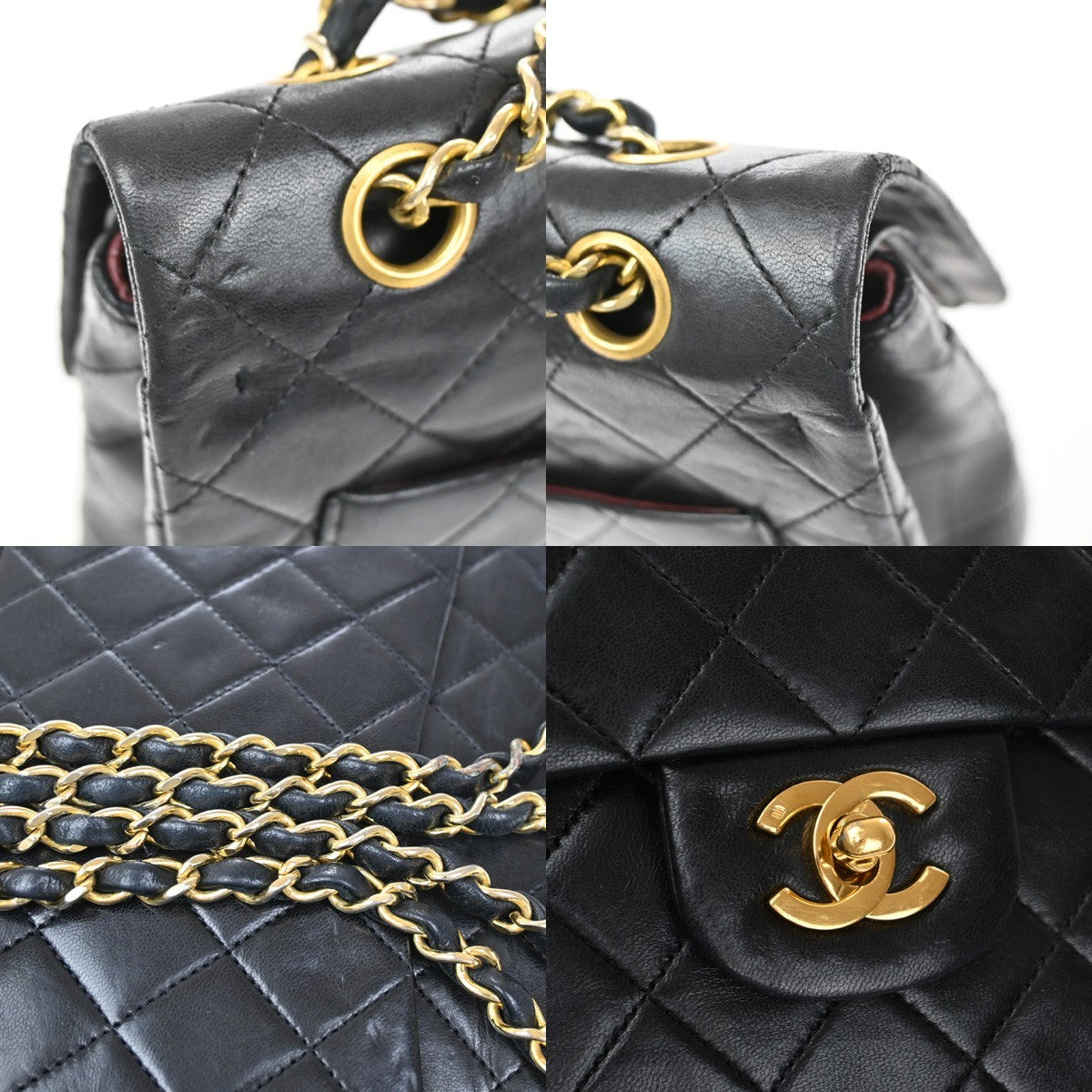 CHANEL CC Matelasse 25 Double Flap Chain Shoulder Bag Leather Black GHW 357RL462