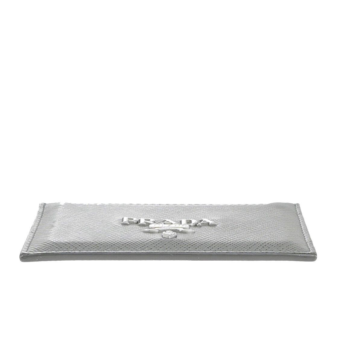 PRADA Logo Saffiano Card Case Leather Gray SHW Italy 60SJ353