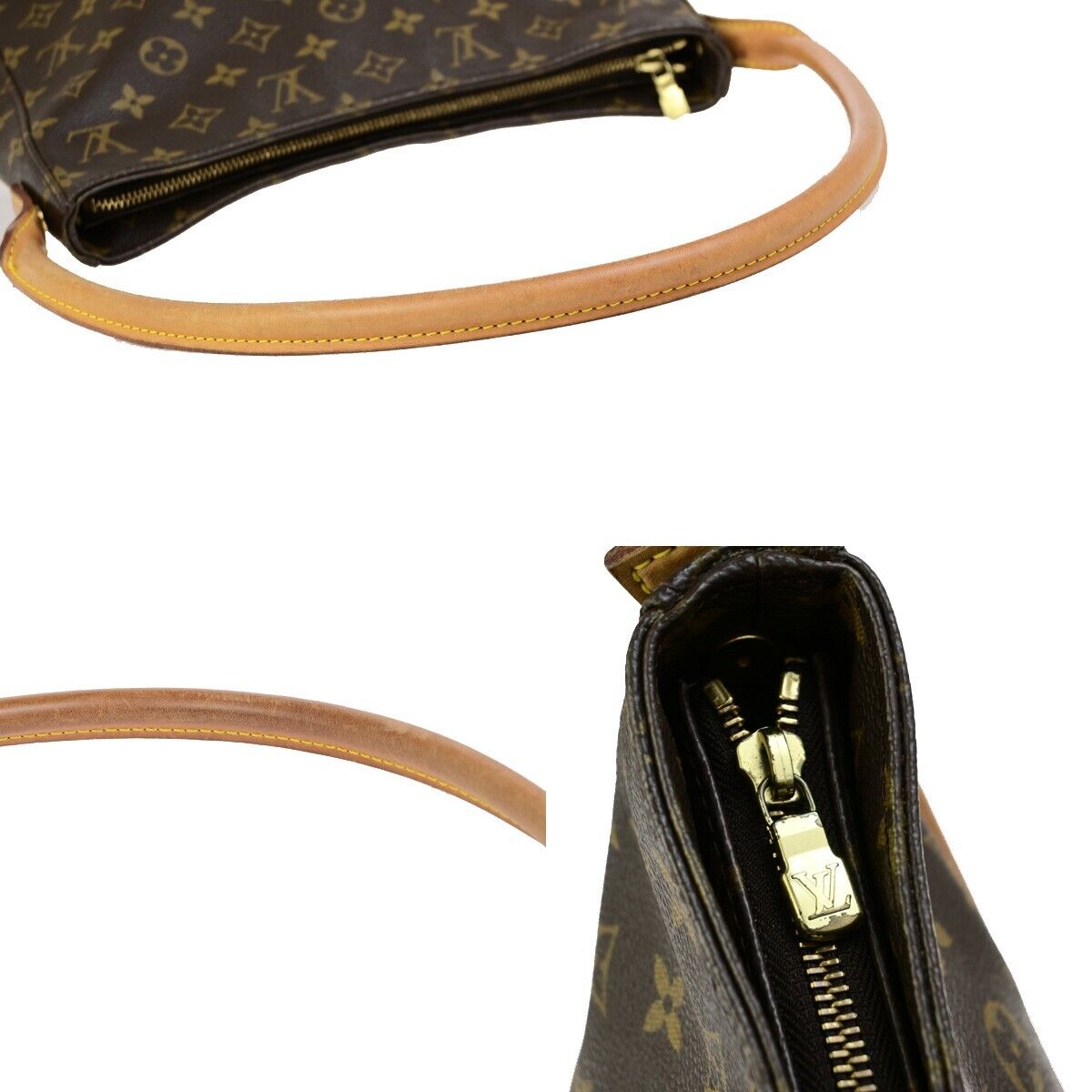 LOUIS VUITTON Logo Looping GM Shoulder Bag Monogram Leather Brown M51145 89ED212