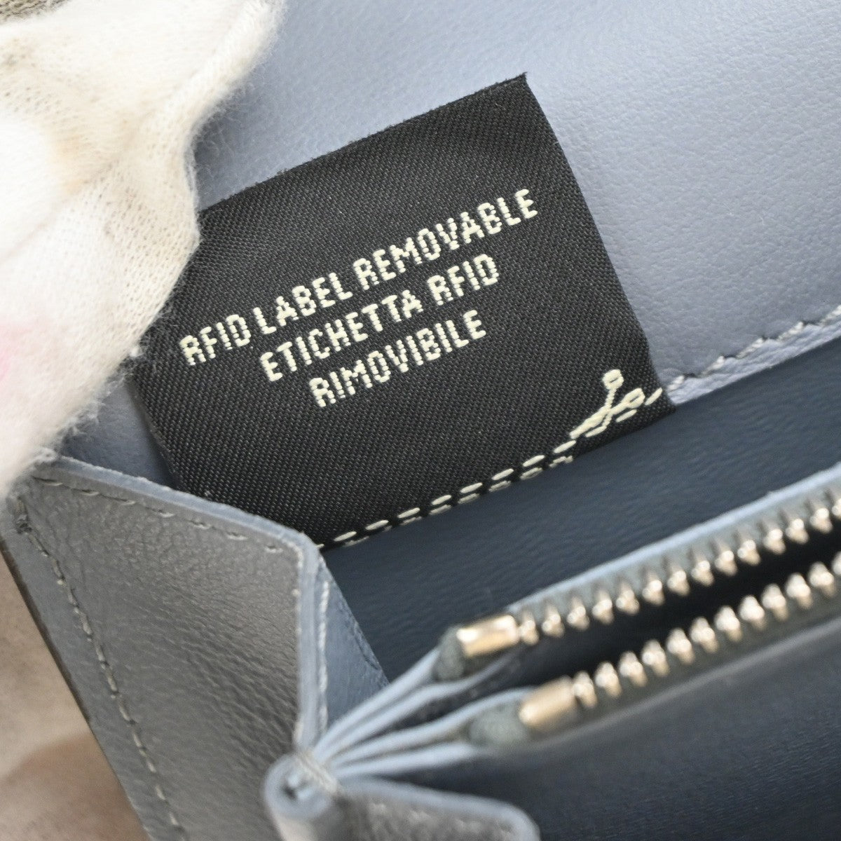 FENDI Logo Peekaboo Long Bifold Wallet Leather Blue SHW Italy 30RP099