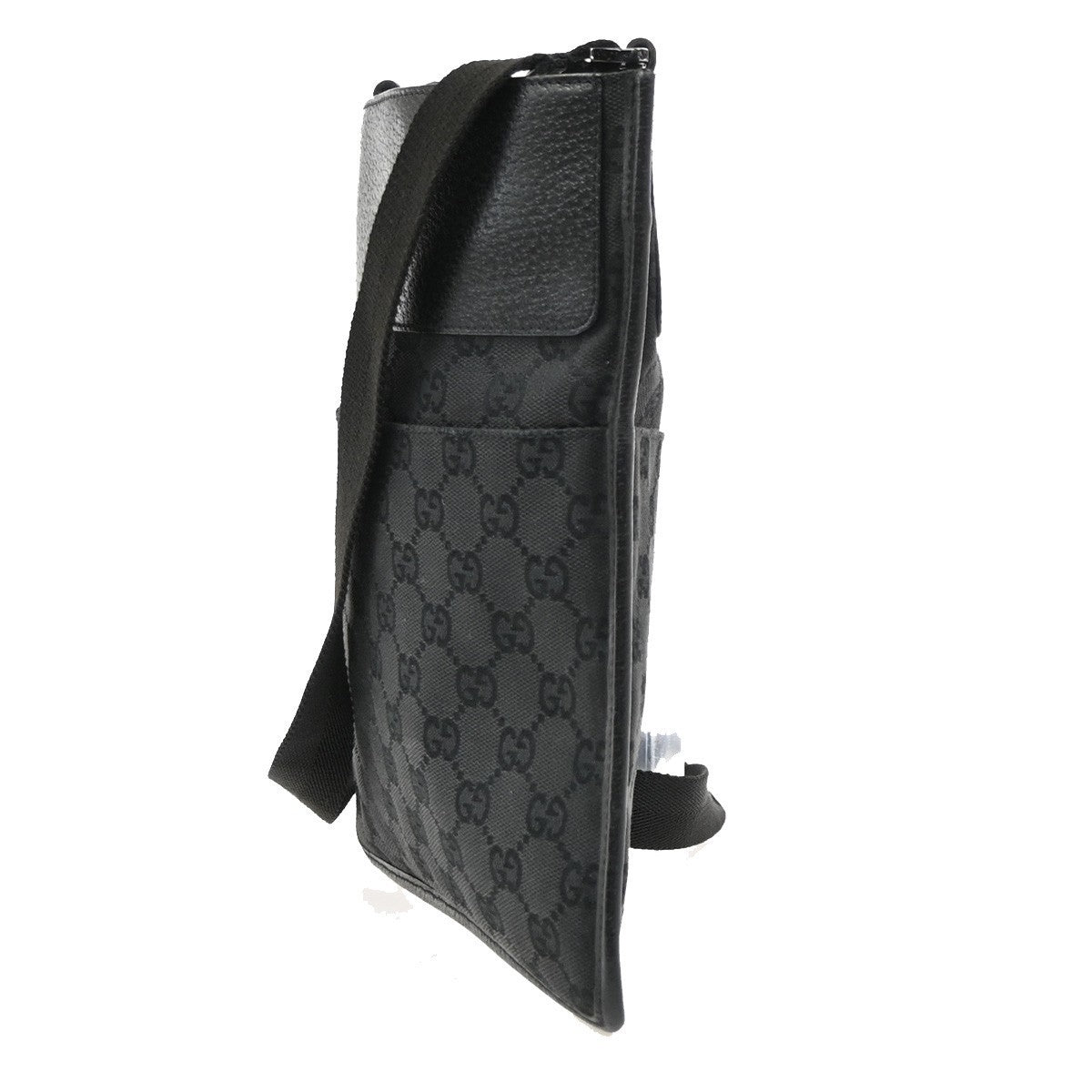 Gucci Logo GG Pattern Shoulder Bag Canvas Leather Black SHW Italy 30PA139