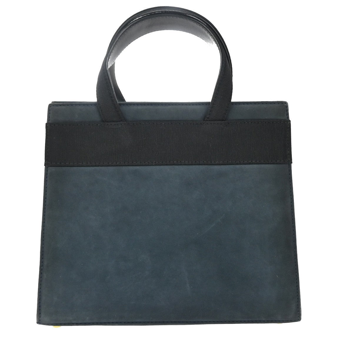 SALVATORE FERRAGAMO Vara Hand Bag Suede Leather Navy Blue Gold Italy 69KB383