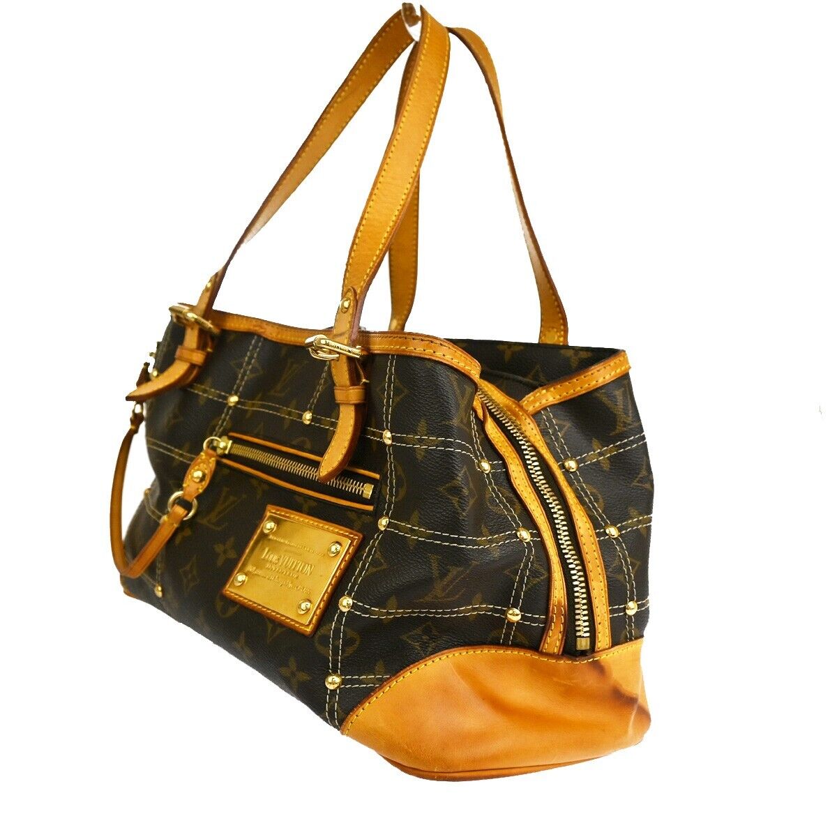 LOUIS VUITTON Rivette Shoulder Bag Studs Monogram Leather Brown M40140 21YE234
