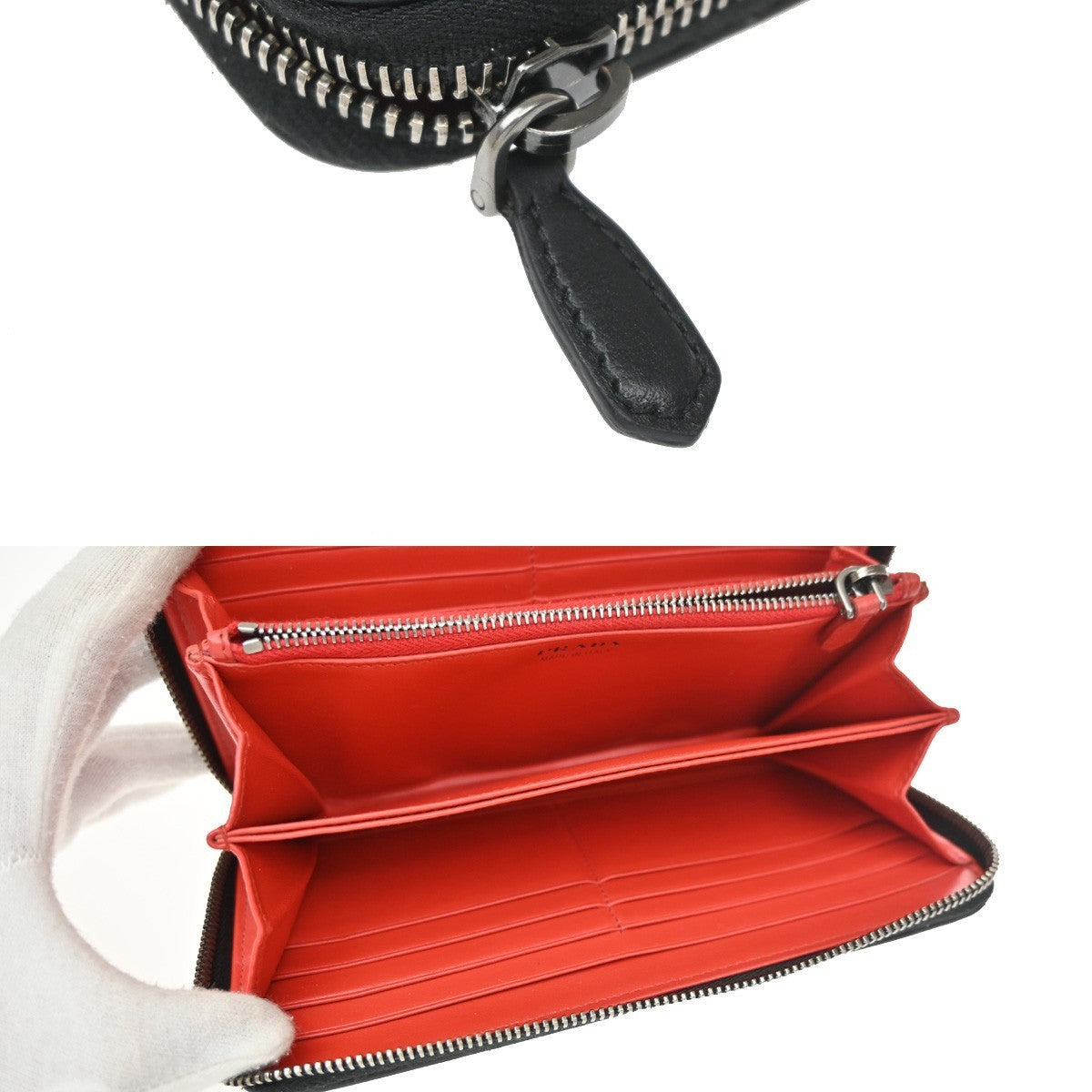 PRADA Bifold Zipper Around Long Grommet Wallet Leather Black Italy 68KD161