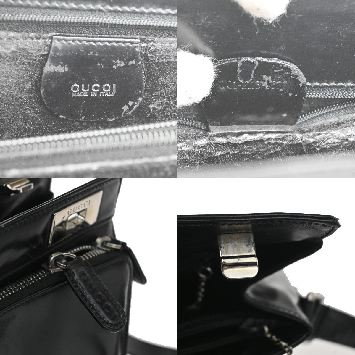 33.Live GUCCI Logo Crossbody Shoulder Hand Bag Leather Black SHW Italy 09CB018
