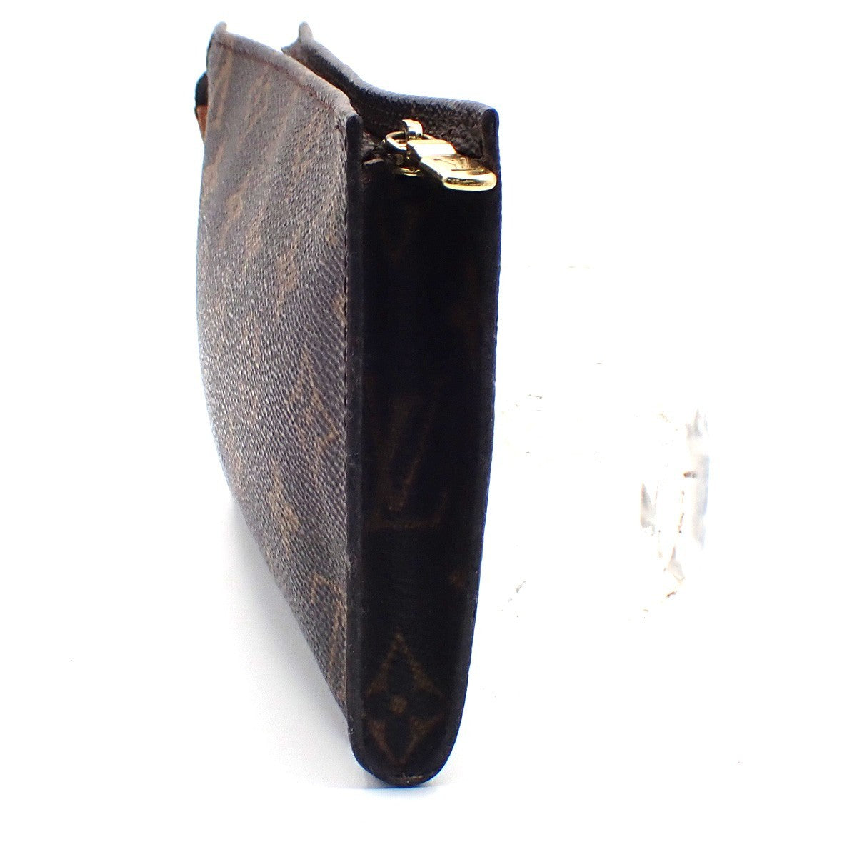 LOUIS VUITTON LV Logo Bucket GM Pouch Bag Monogram Leather Brown Gold 05KC807