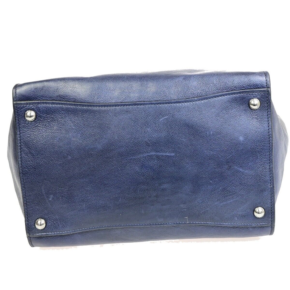 PRADA MILNO Logo 2Way Shoulder Hand Bag Leather Navy Blue Silver-Plated 10ED918