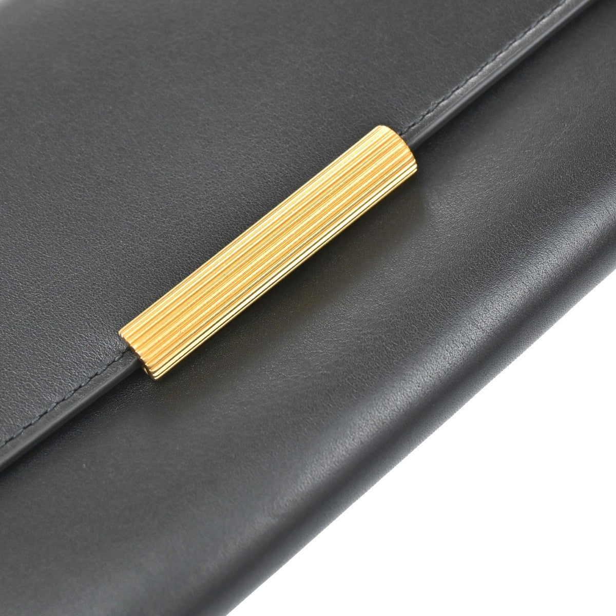 BOTTEGA VENETA Logo Long Trifold Wallet Leather Black GHW Italy 05KB168