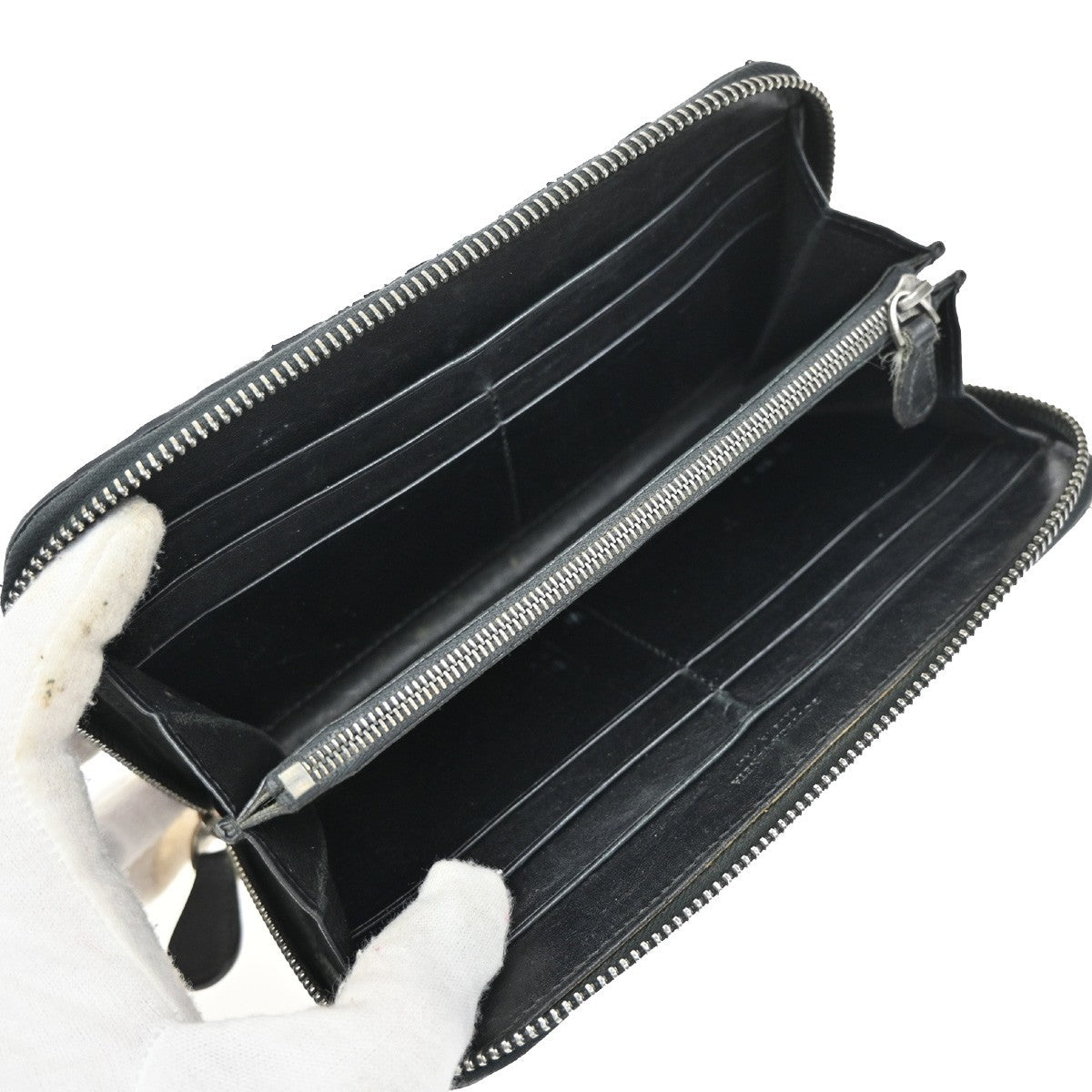 BOTTEGA VENETA Intrecciato Long Zipper Around Wallet Leather Black 67KP150