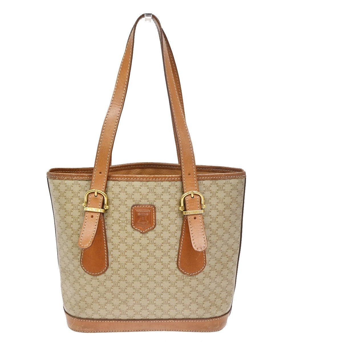 CELINE Logo Macadam Pattern Shoulder Bag PVC Leather BN Beige GHW Italy 63ZA280