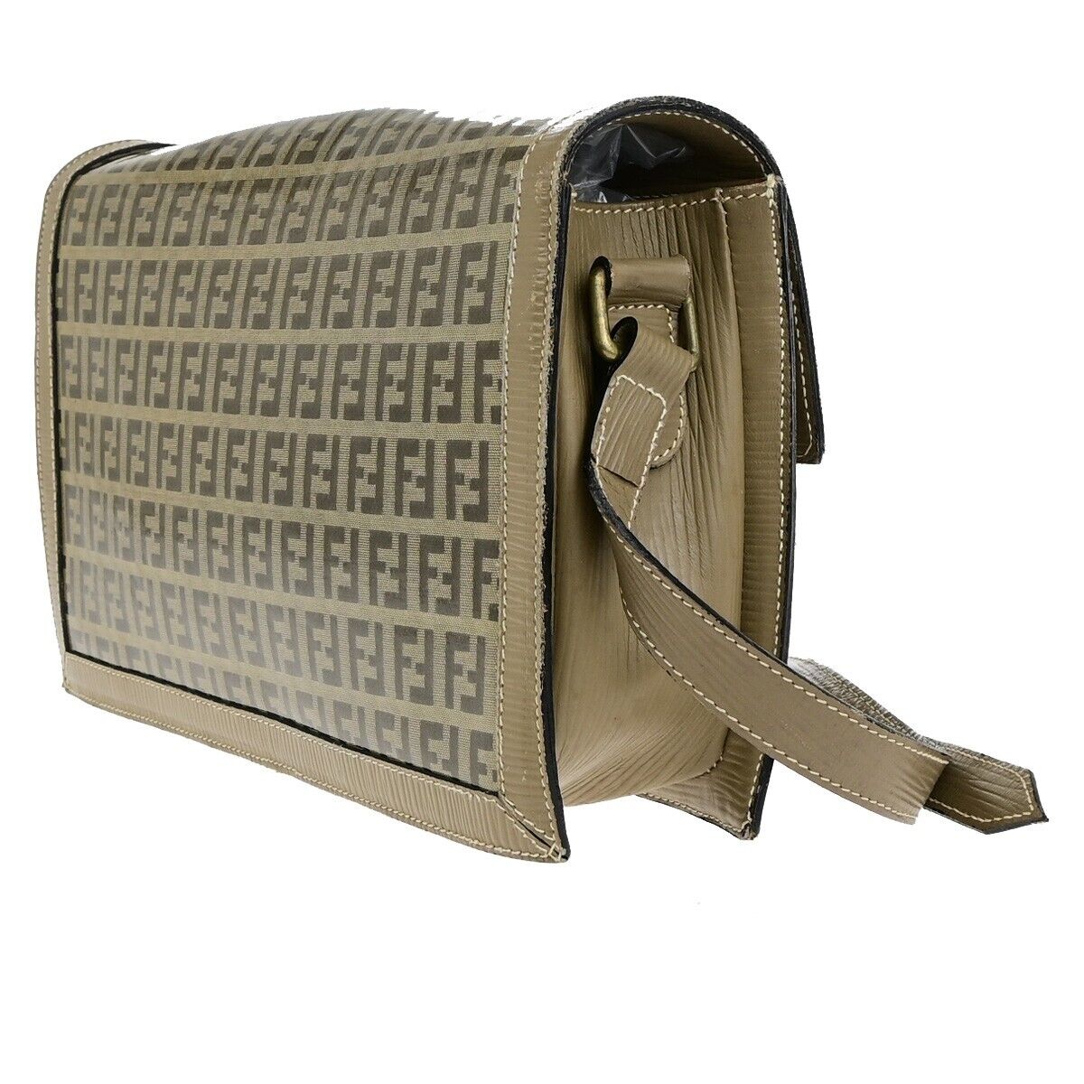 FENDI Logo Zucca Pattern Shoulder Bag Coating Canvas Leather Brown 62KA415