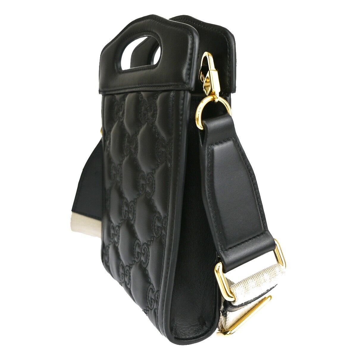 GUCCI GG Matelasse Mini 2Way Shoulder Hand Bag Leather Black Gold Italy 689RJ447