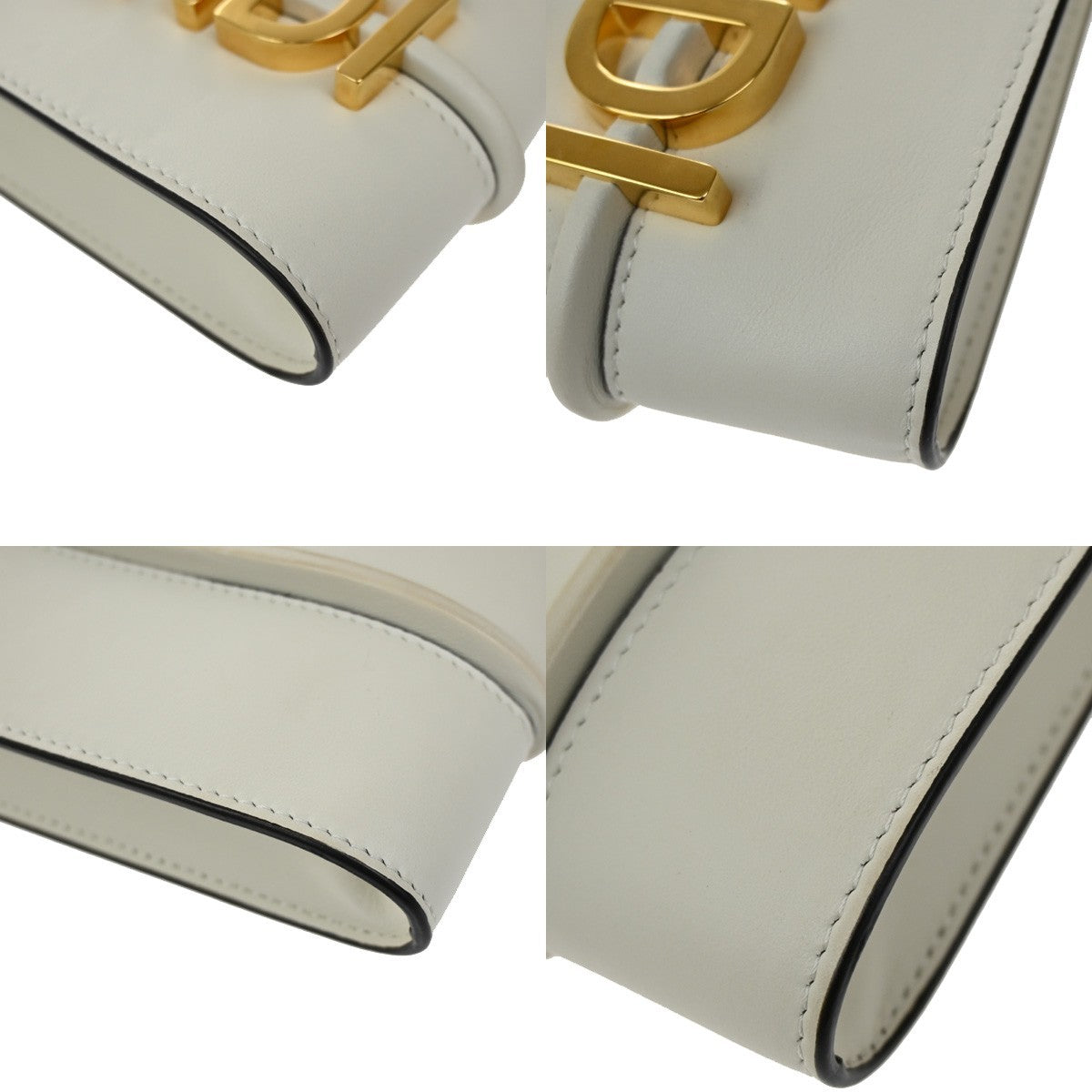 FENDI Logo Mini Shoulder Bag Leather White GHW Made in Italy 77KB364
