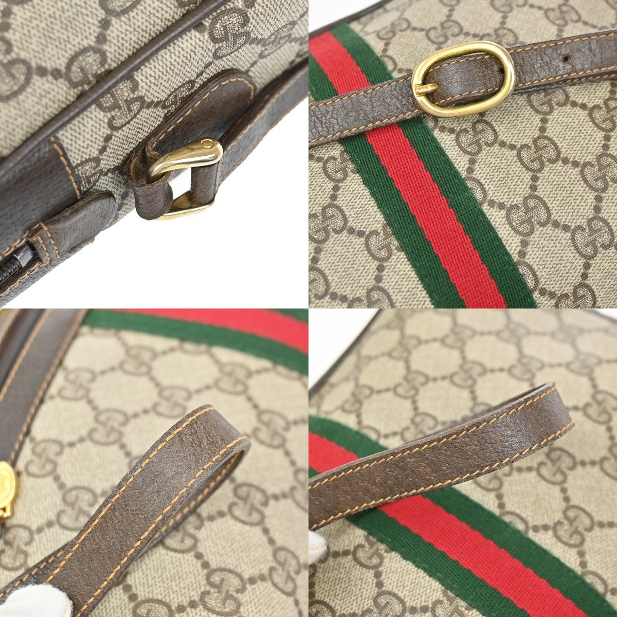 GUCCI Logo Web Sherry GG Pattern Shoulder Bag PVC Leather Brown Italy 64YJ169
