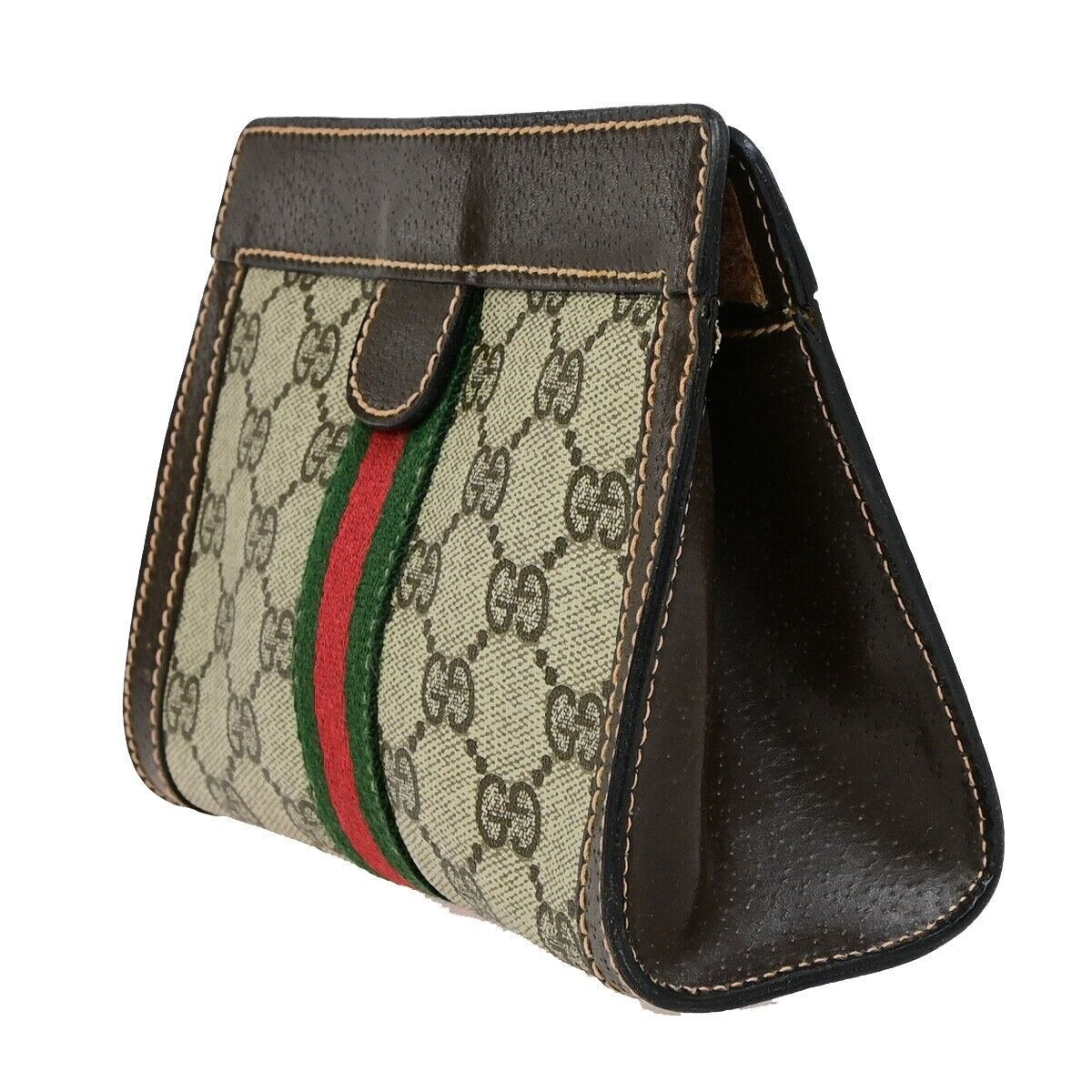 GUCCI Logo GG Mini Pattern Sherry Pouch Bag PVC Leather Brown Italy 67KA491