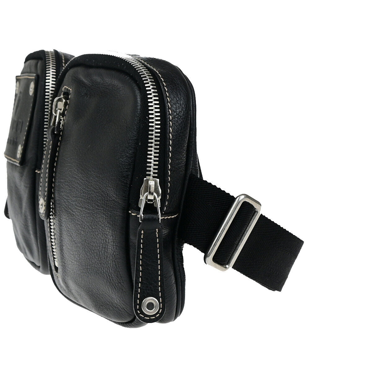 GUCCI Logo Waist Bum Body Bag Leather Black SHW Italy 77YG477