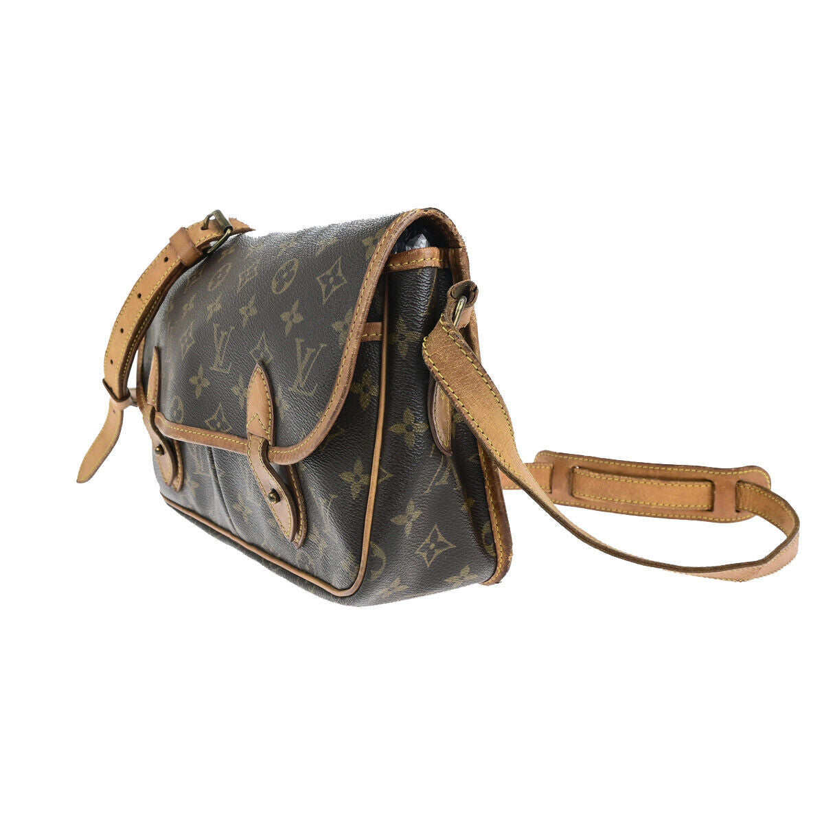 LOUIS VUITTON Gibeciere MM Shoulder Bag Monogram Leather Brown M42247 36YF451