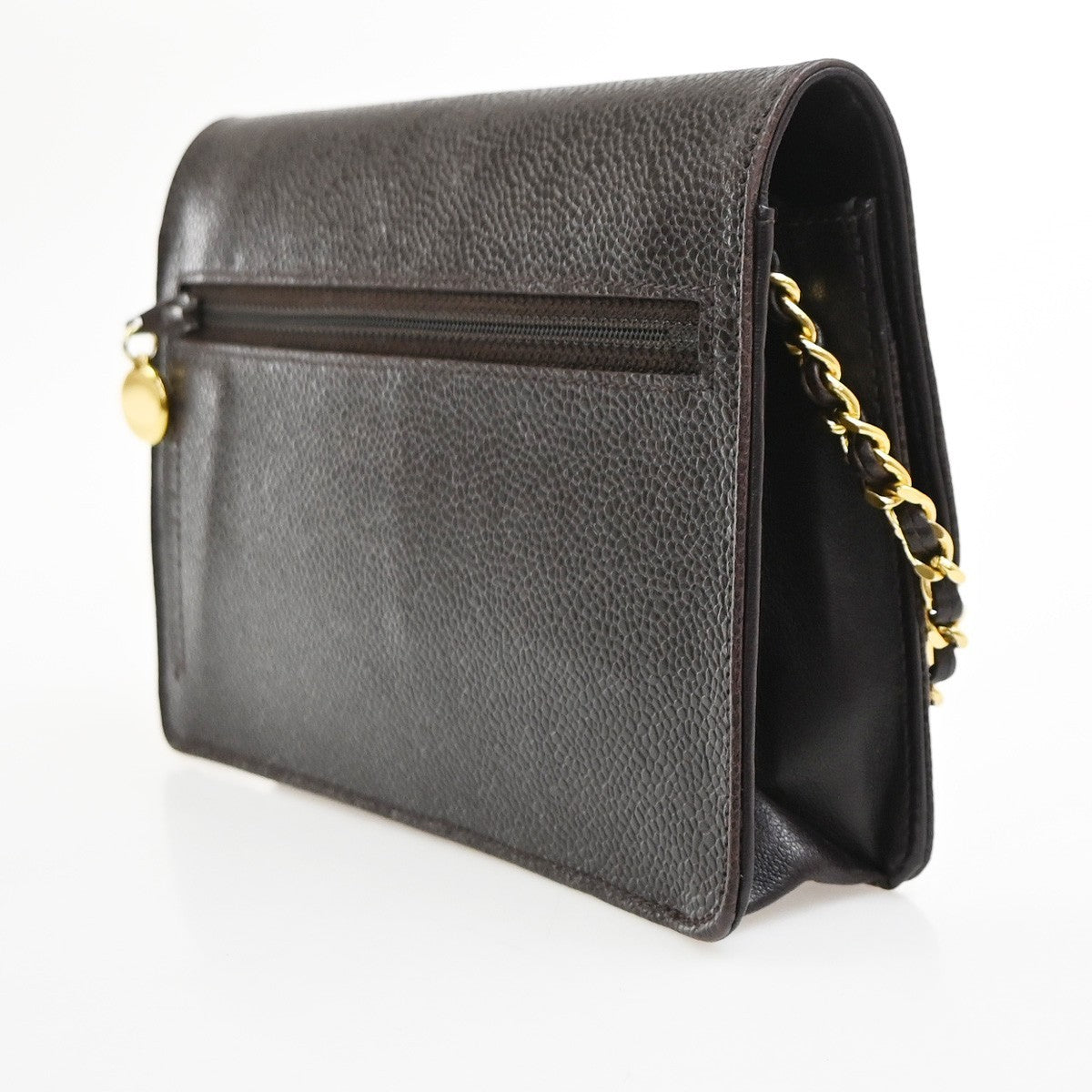CHANEL CC Logo Chain Wallet Grained Calfskin leather Brown Italy VTG 332RL962