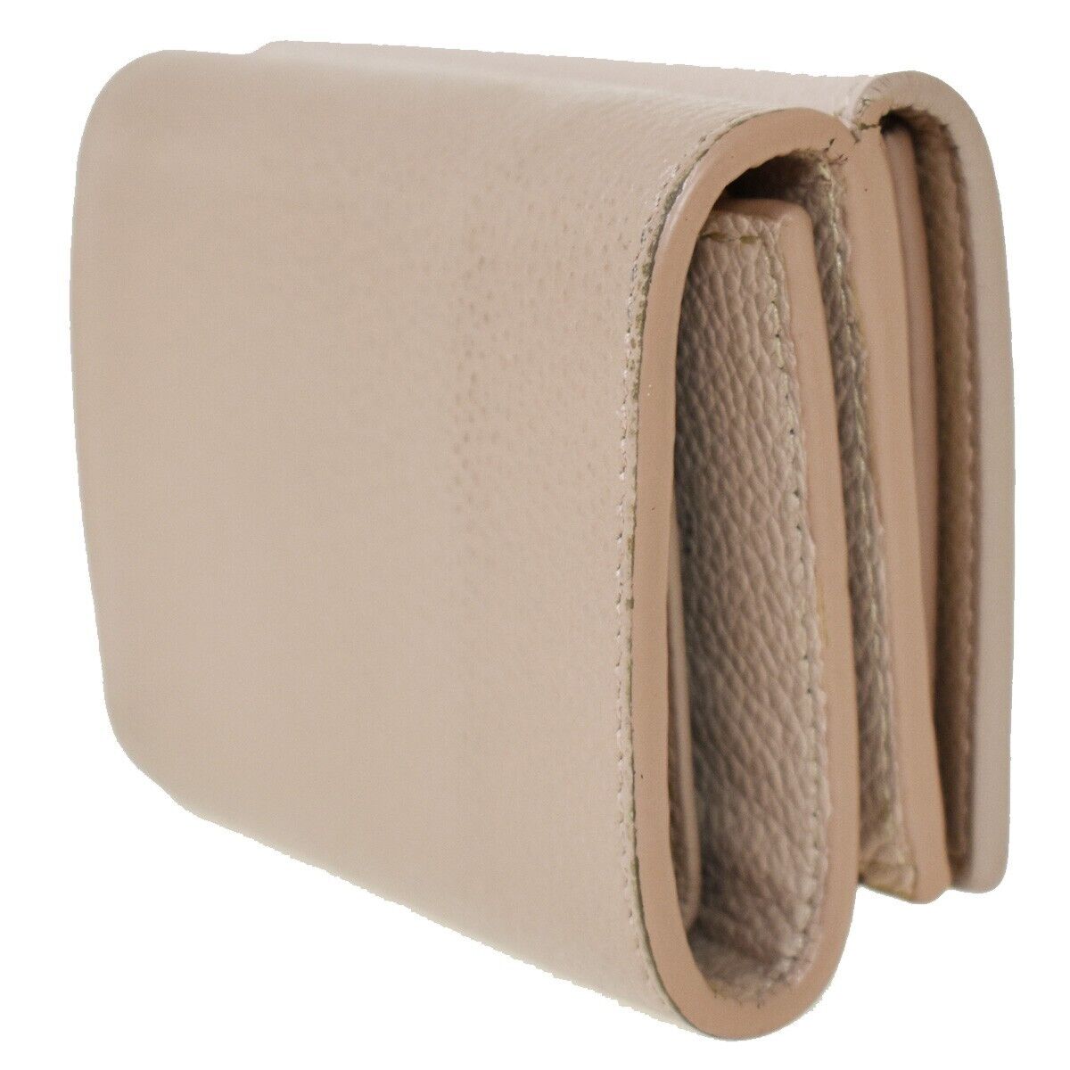 SAINT LAURENT YSL Logo Trifold Wallet Purse Leather Pink Beige Italy 05JH713