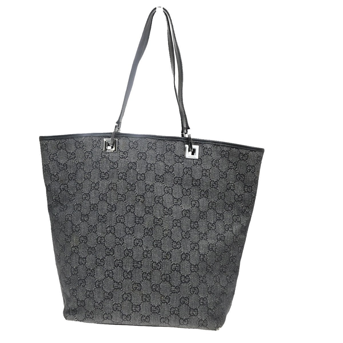 GUCCI Logo GG Pattern Shoulder Tote Bag Canvas Leather Black SHW Italy 62MA722