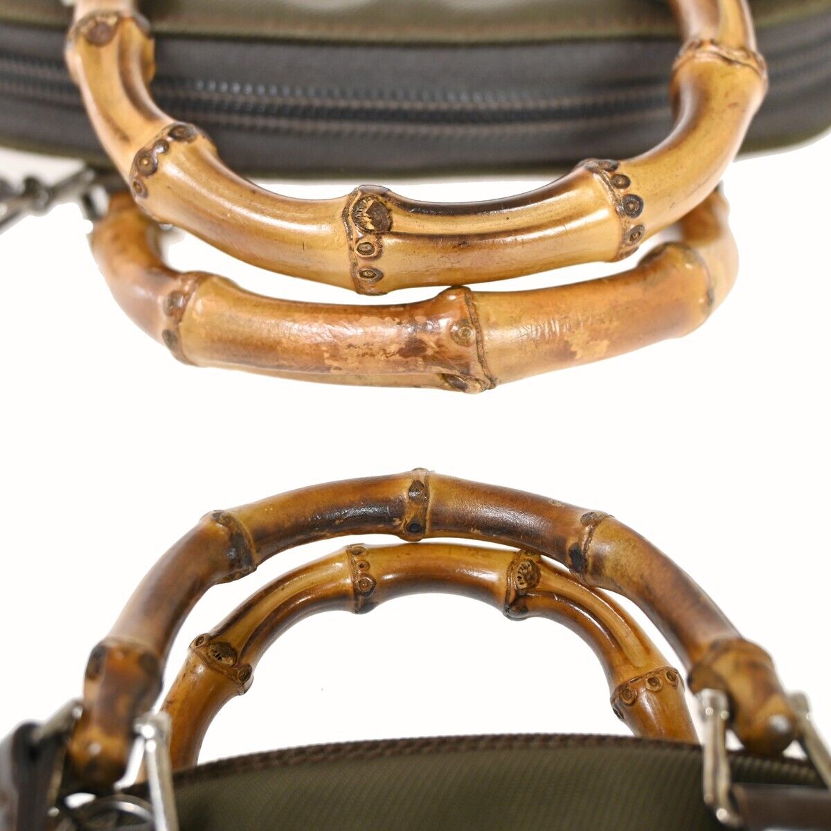 GUCCI Logo Bamboo Mini 2Way Shoulder Hand Bag Canvas Leather Khaki Italy 05HB244