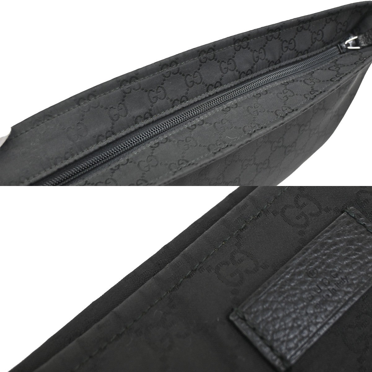 GUCCI Logo Sherry GG Pattern Shoulder Bag Nylon Leather Black SHW Italy 16YH280