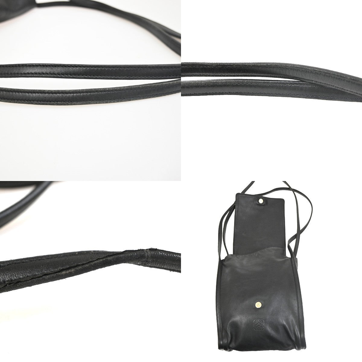 LOEWE Logo Anagram Flap Shoulder Shoulder Bag Leather Black Spain 68MA135