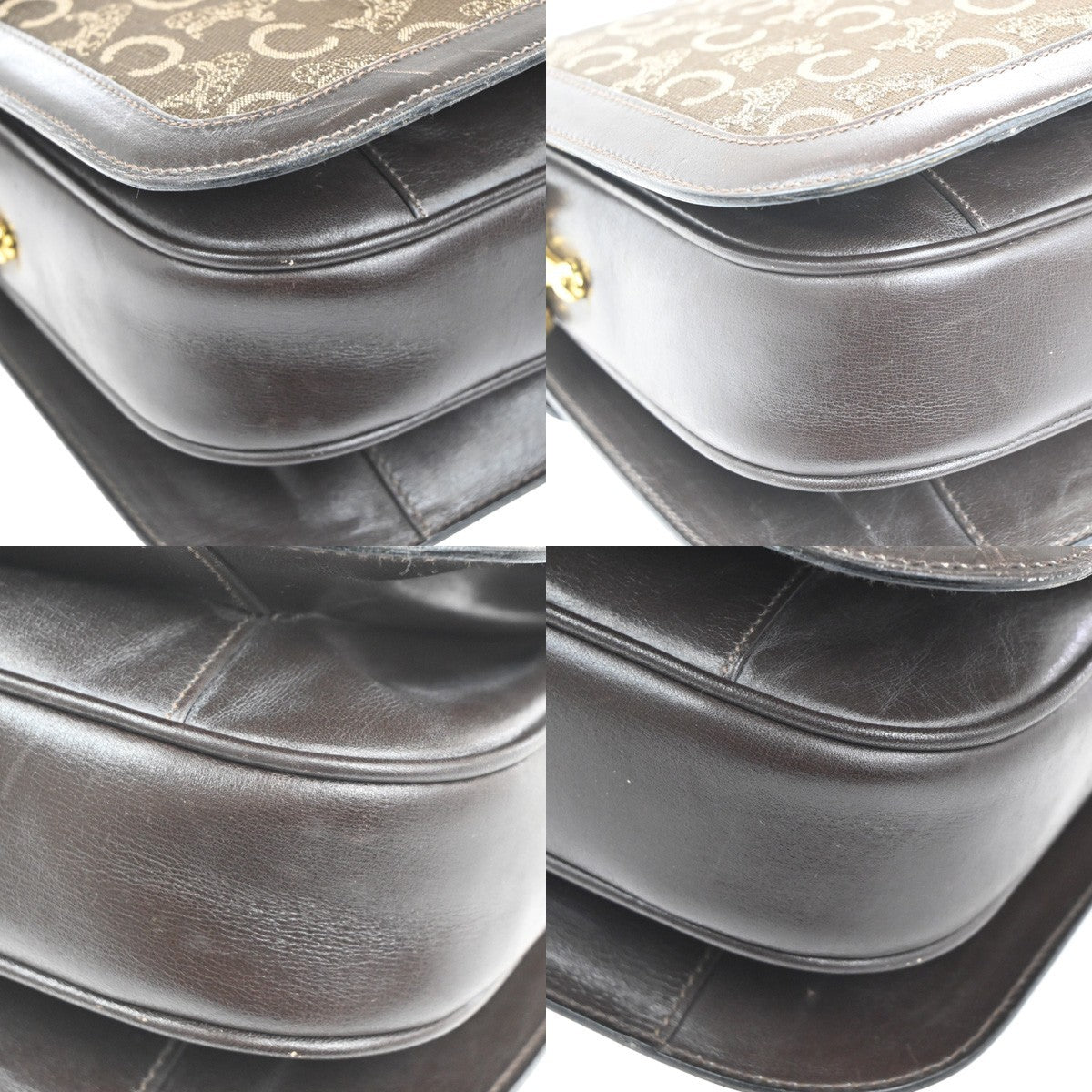 CELINE Logo C Macadam Horse Carriage Shoulder Bag Canvas Leather Brown 34KP553