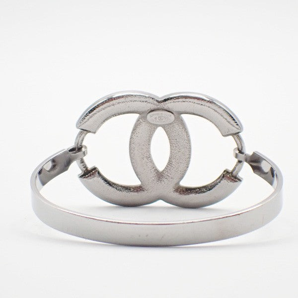 CHANEL CC Logo Rhinestone Bangle Bracelet 05P SHW Vintage Accessory 76RL875