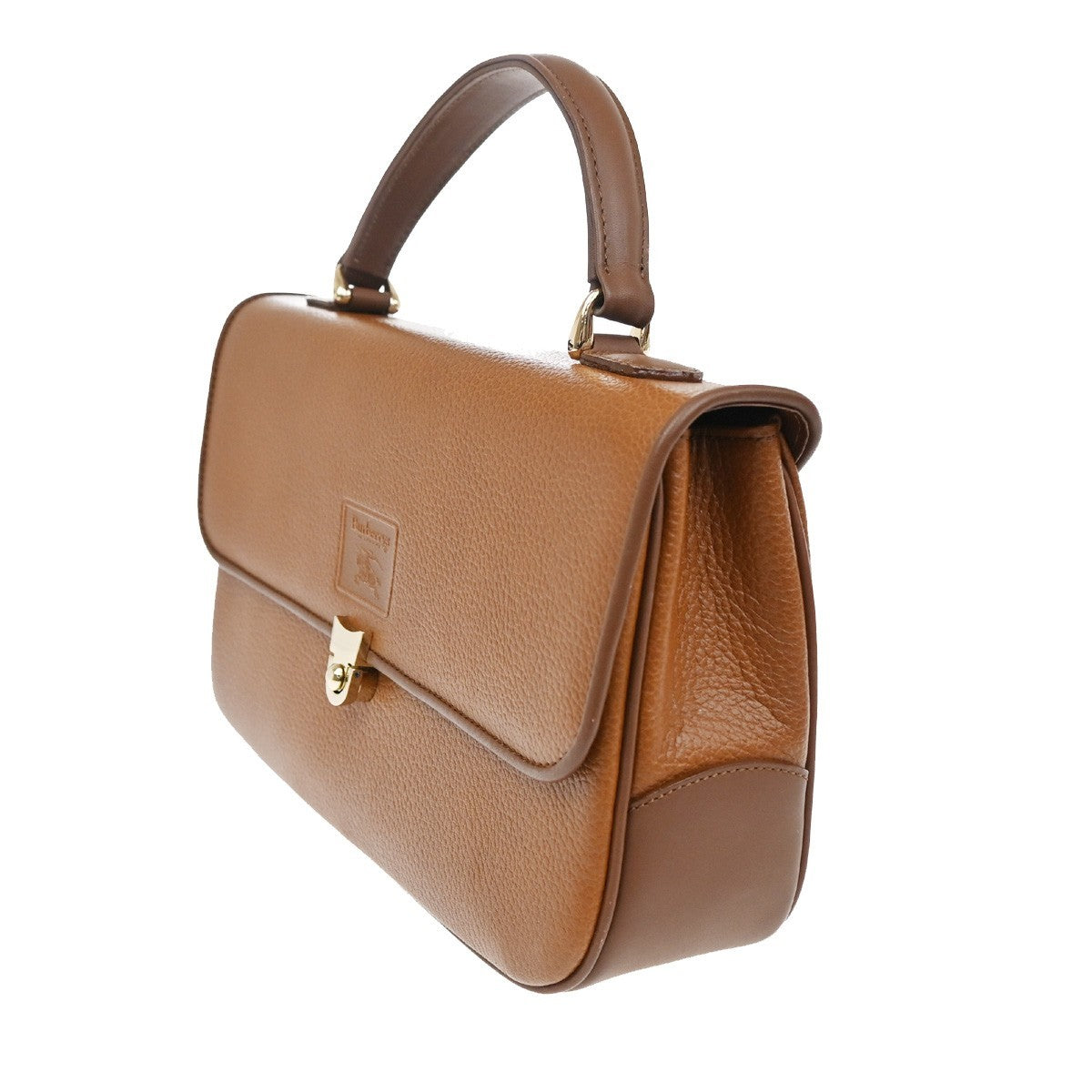 Burberrys Logo Nova Check Top Handle Hand Bag Leather Brown GHW 61KB854