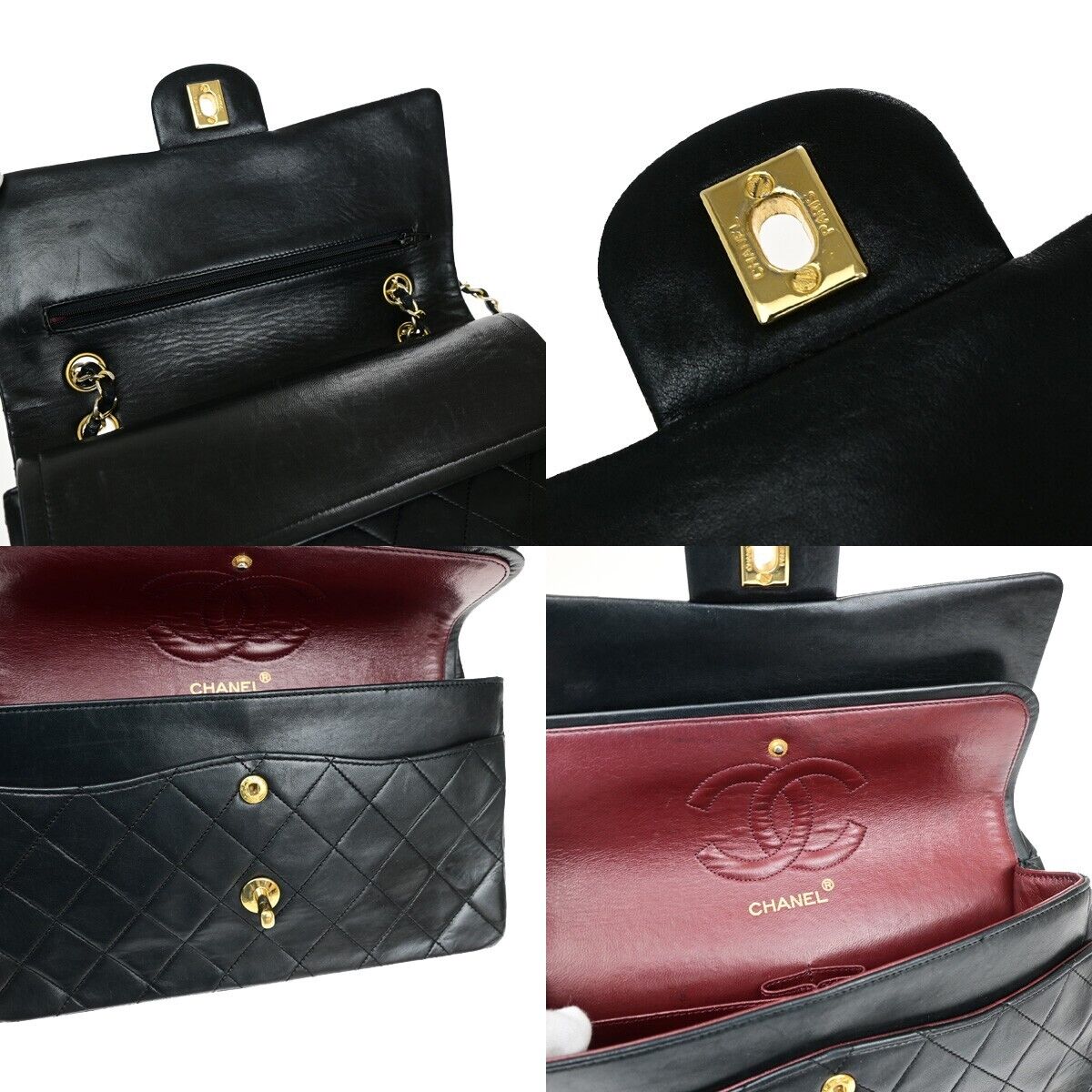 CHANEL CC Matelasse 25 Double Flap Chain Shoulder Bag Leather Black GHW 399RL022
