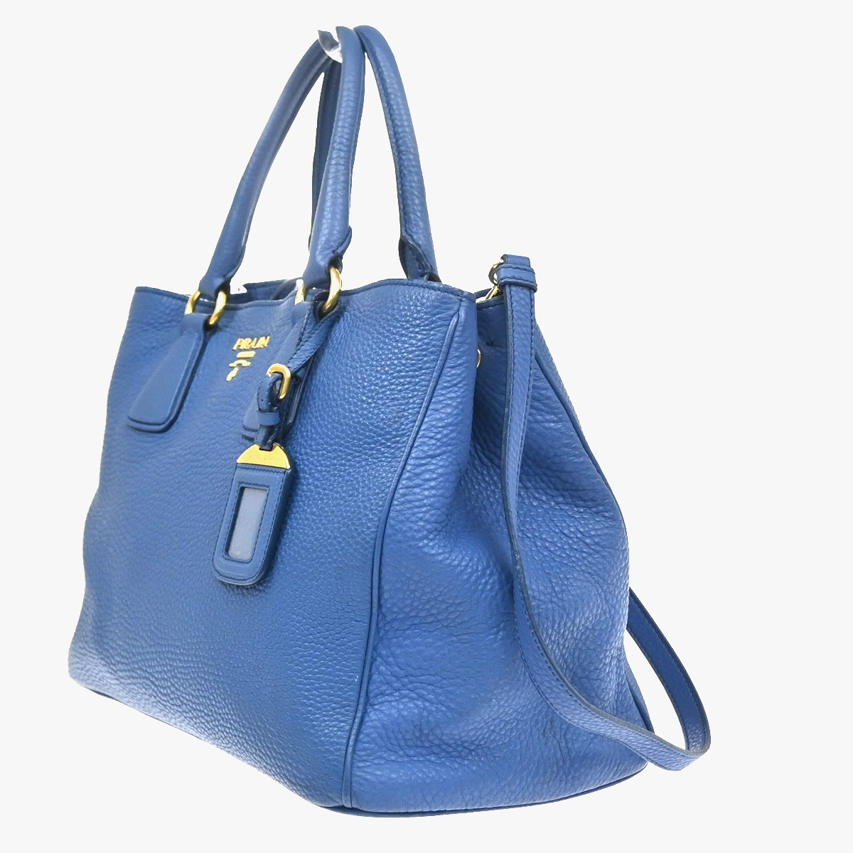 PRADA Logo 2Way Shoulder Hand Bag Vitello Daino Leather Blue GHW Italy 18YJ205
