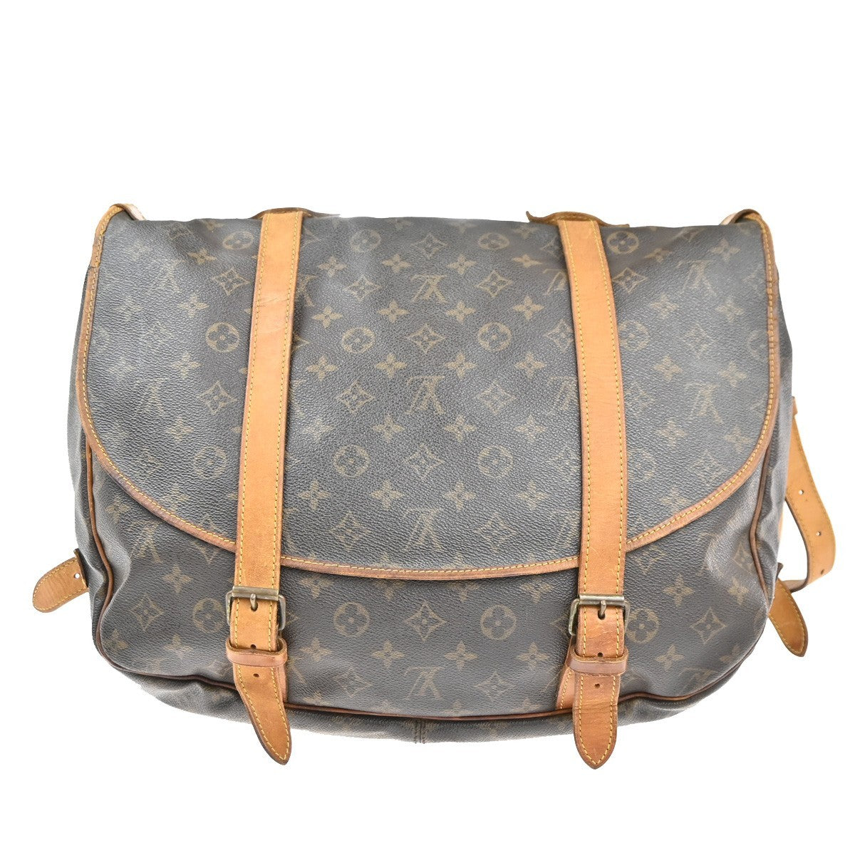 LOUIS VUITTON Logo Saumur 43 Shoulder Bag Monogram Leather Brown M42252 32KC654
