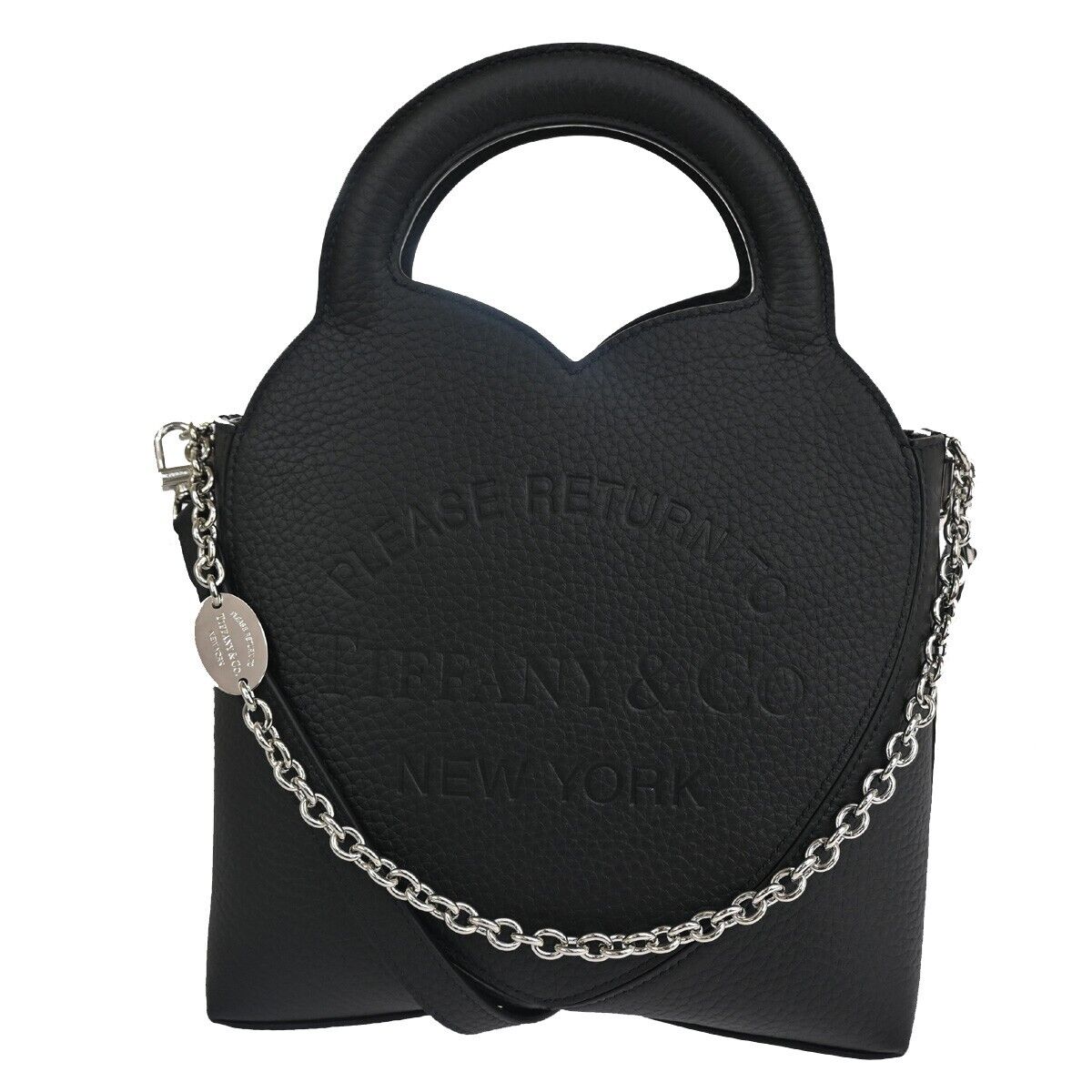 TIFFANY & CO. Return To Tiffany 2Way Hand Mini Tote Bag Leather Black 694RC853