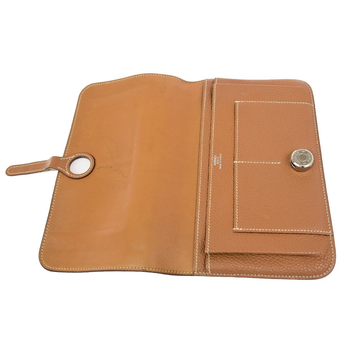 HERMES Logo Dogon GM Long Bifold Wallet Purse Box Calf Leather Brown SHW 84RQ080