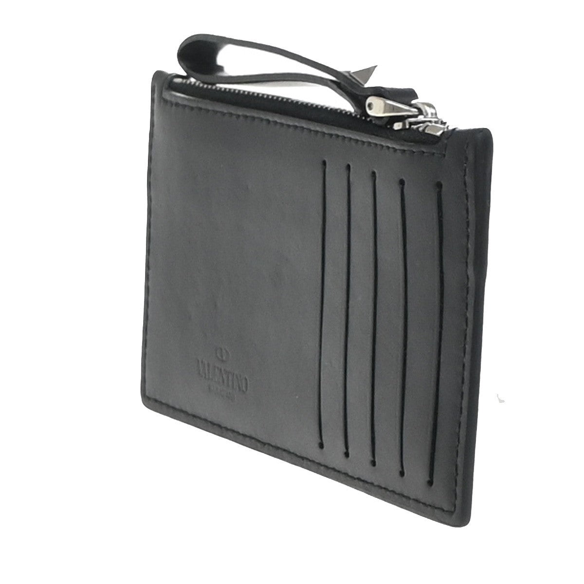 VALENTINO GARAVANI VLTN Logo Coin Wallet Card Holder Studs Leather Black 67KP228