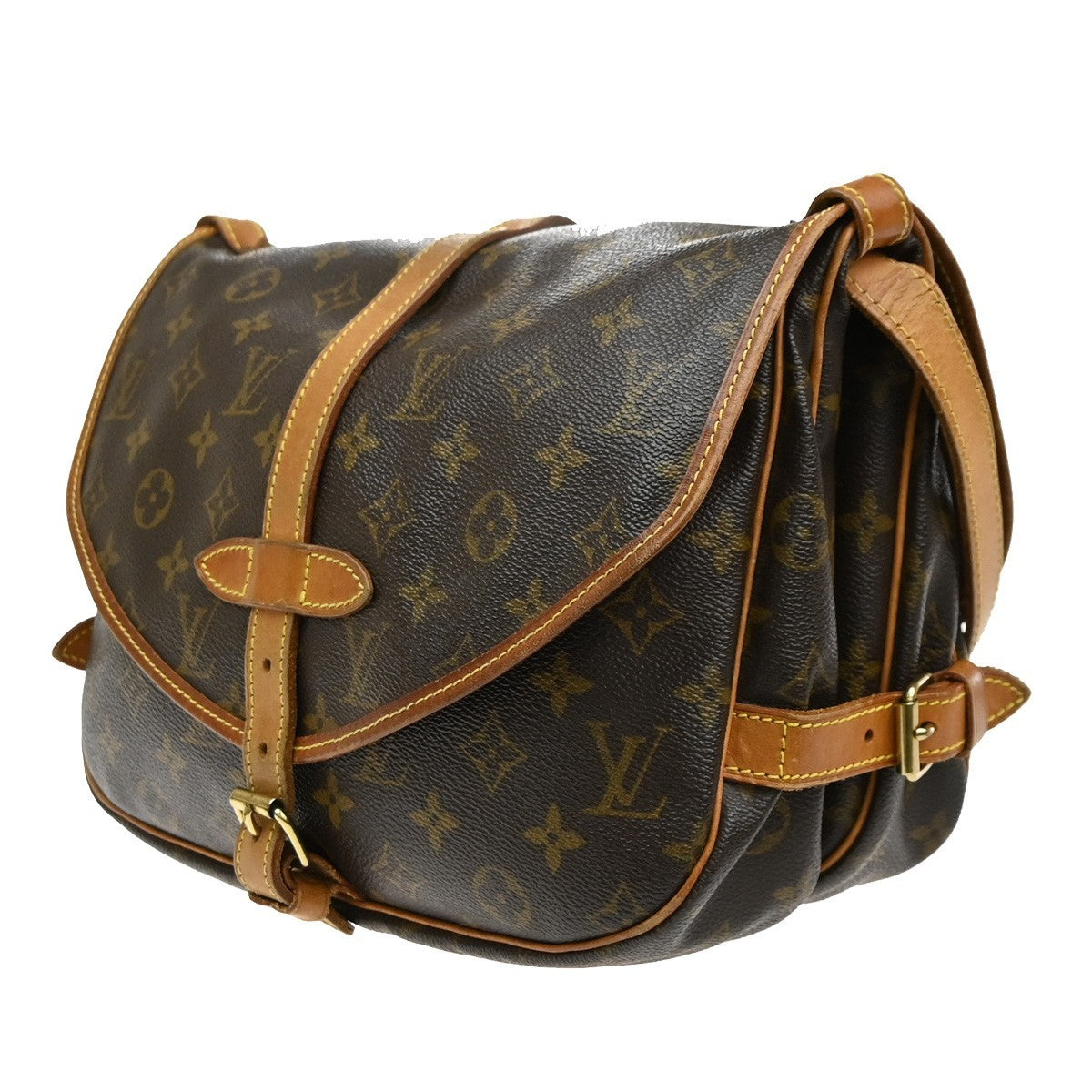 LOUIS VUITTON Logo Saumur 30 Shoulder Bag Monogram Leather Brown M42256 72SA025