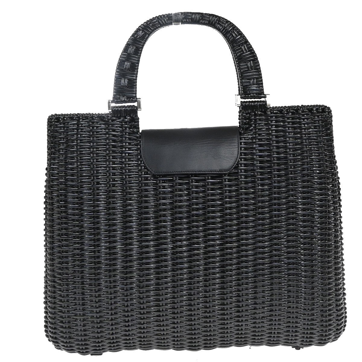 SALVATORE FERRAGAMO Gancini Hand Bag Leather Rattan Black SHW Italy 87RP105