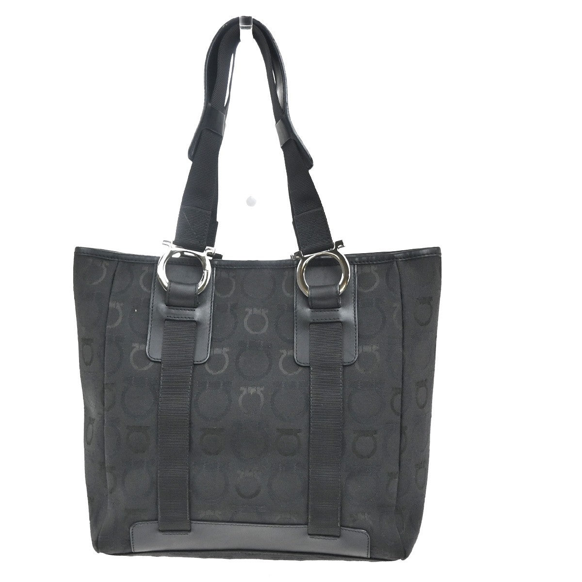 SALVATORE FERRAGAMO Logo Gancini Shoulder Hand Bag Canvas Leather Black 67MA222