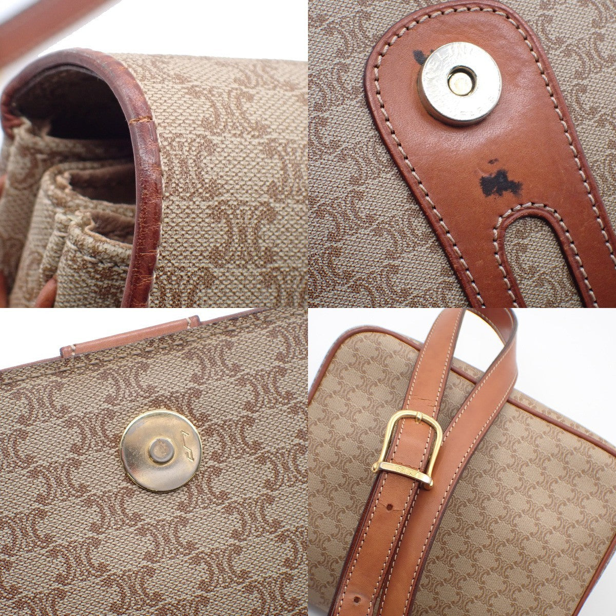CELINE Logo Macadam Pattern Shoulder Bag PVC Leather Beige Italy 65KC571