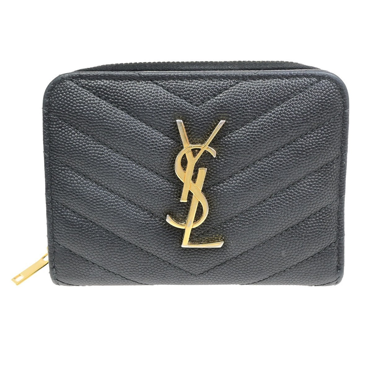 SAINT LAURENT YSL Logo Bifold Purse Wallet Leather Black GHW 38CB050